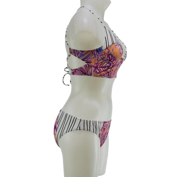 SALT + COVE Womens Swimsuit 2-Piece Poly Colorful Floral Size Top M/Bottom L - Picture 3 of 9